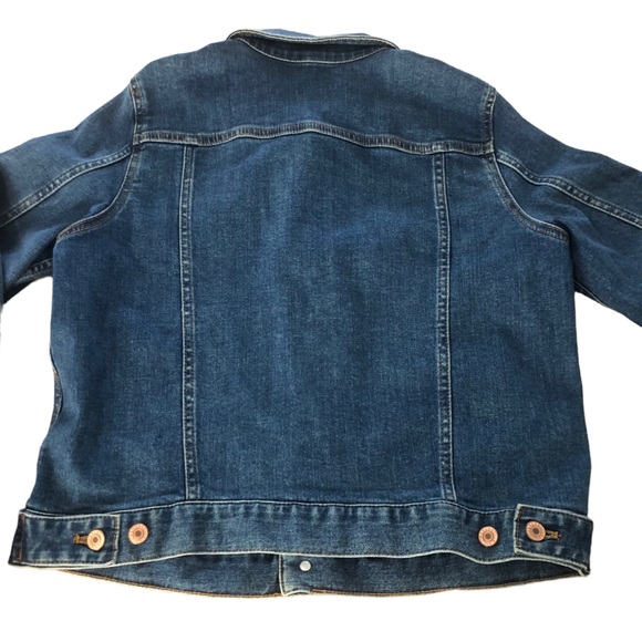 J. Crew Mercantile Denim Blue Jean Trucker Jacket Stretch Dark Pre wash SZ M - Picture 9 of 15